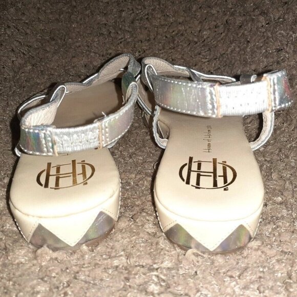 HOUSE OF HARLOW 1960-Woven Pattern Leather Wedge-Beige/Silver-Sz 36-NWT - Picture 5 of 7